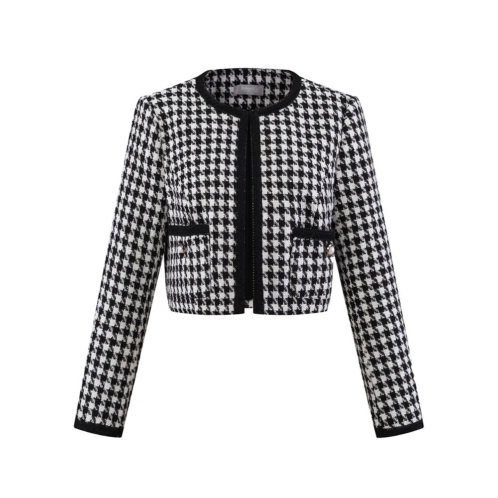 ジャケット・アウター calee Hound tooth pattern chester coat Houndstooth Wool Belted Coat with Fur