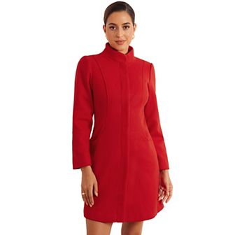 Winter Coat For Women's Stand Neck Warm Long Single Breasted Pea Coat
