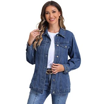 Long Denim Jacket For Women's Oversized Long Sleeve Pocket Jean Jacket