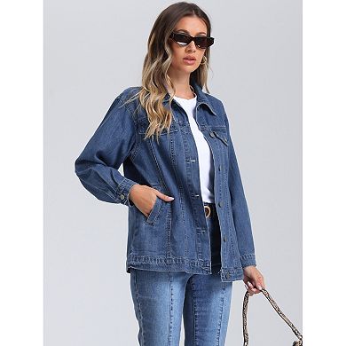 Long Denim Jacket For Women's Oversized Long Sleeve Pocket Jean Jacket