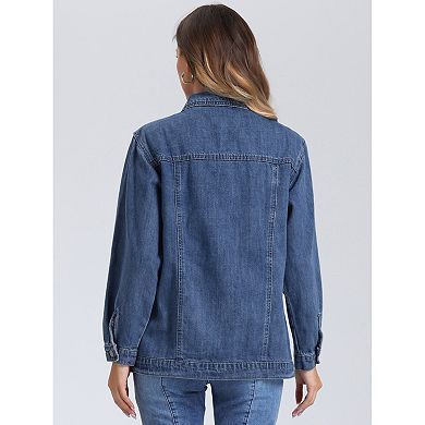 Long Denim Jacket For Women's Oversized Long Sleeve Pocket Jean Jacket