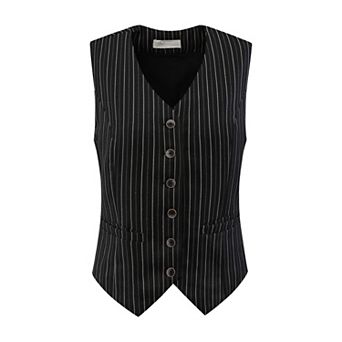 Women's Striped Vest Sleeveless Button Down V Neck Vintage Formal Waistcoat