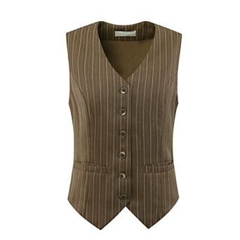 Women's Striped Vest Sleeveless Button Down V Neck Vintage Formal Waistcoat