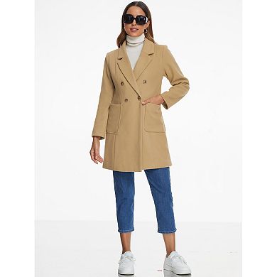 Winter Coats For Women's Notch Lapel Double Breasted Peacoats