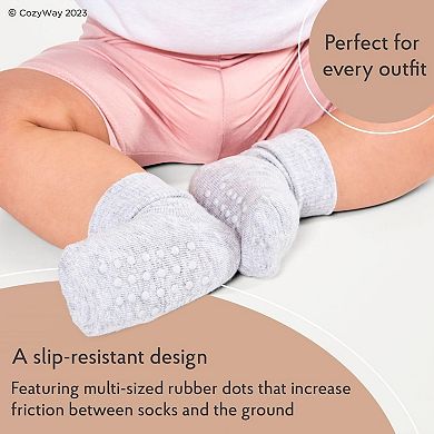 Non-slip Crew Grip Socks Youth Girls Solid - 6 Pairs, 5-7 Years Old