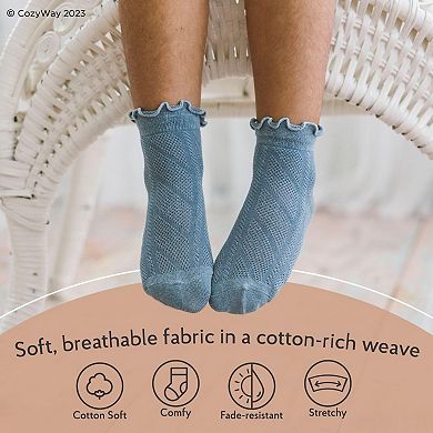 Non-slip Crew Grip Socks Youth Girls Solid - 6 Pairs, 5-7 Years Old