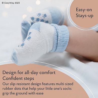 Non-slip Crew Grip Socks Solids & Green - 6 Pairs, 6-12 Months