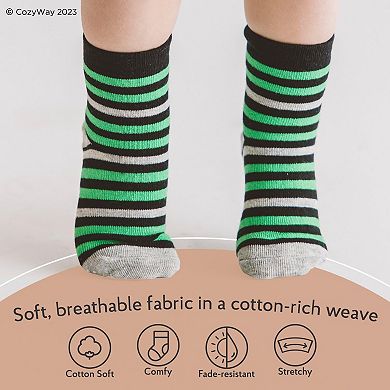 Non-slip Crew Grip Socks Solids & Green - 6 Pairs, 6-12 Months