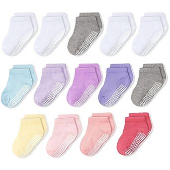 Non-slip Ankle Grip Low Cut Baby Socks, 14 Pack, Pastel Colors, 6-12 Months Old