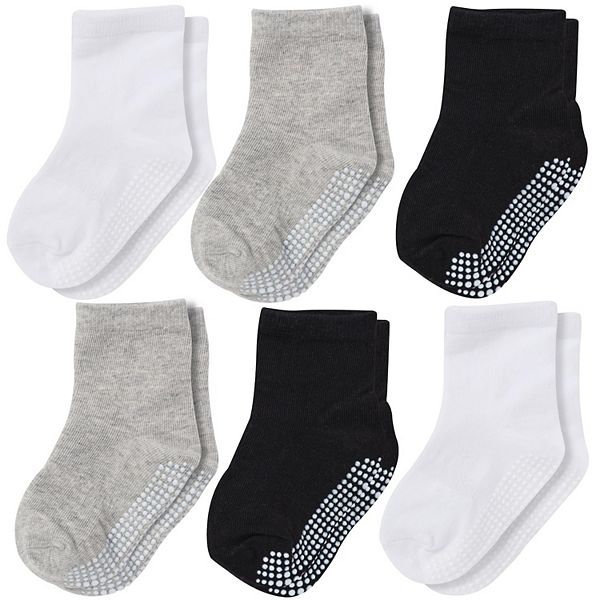 Non slip Crew Grip Socks Youth Black white gray 6 Pairs 7 9 Years Old