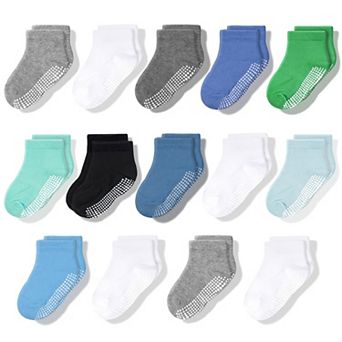 Non-slip Ankle Grip Low Cut Baby Socks, 14 Pack, 6-12 Months Old