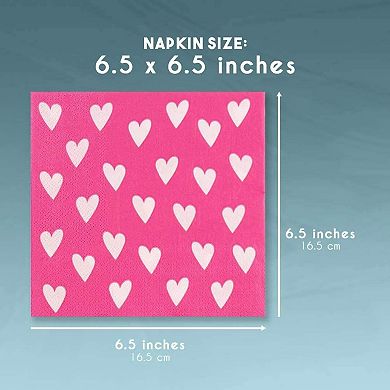 100x Valentine's Day Decor Pink Heart Napkins For Birthday, Wedding Party 6.5"