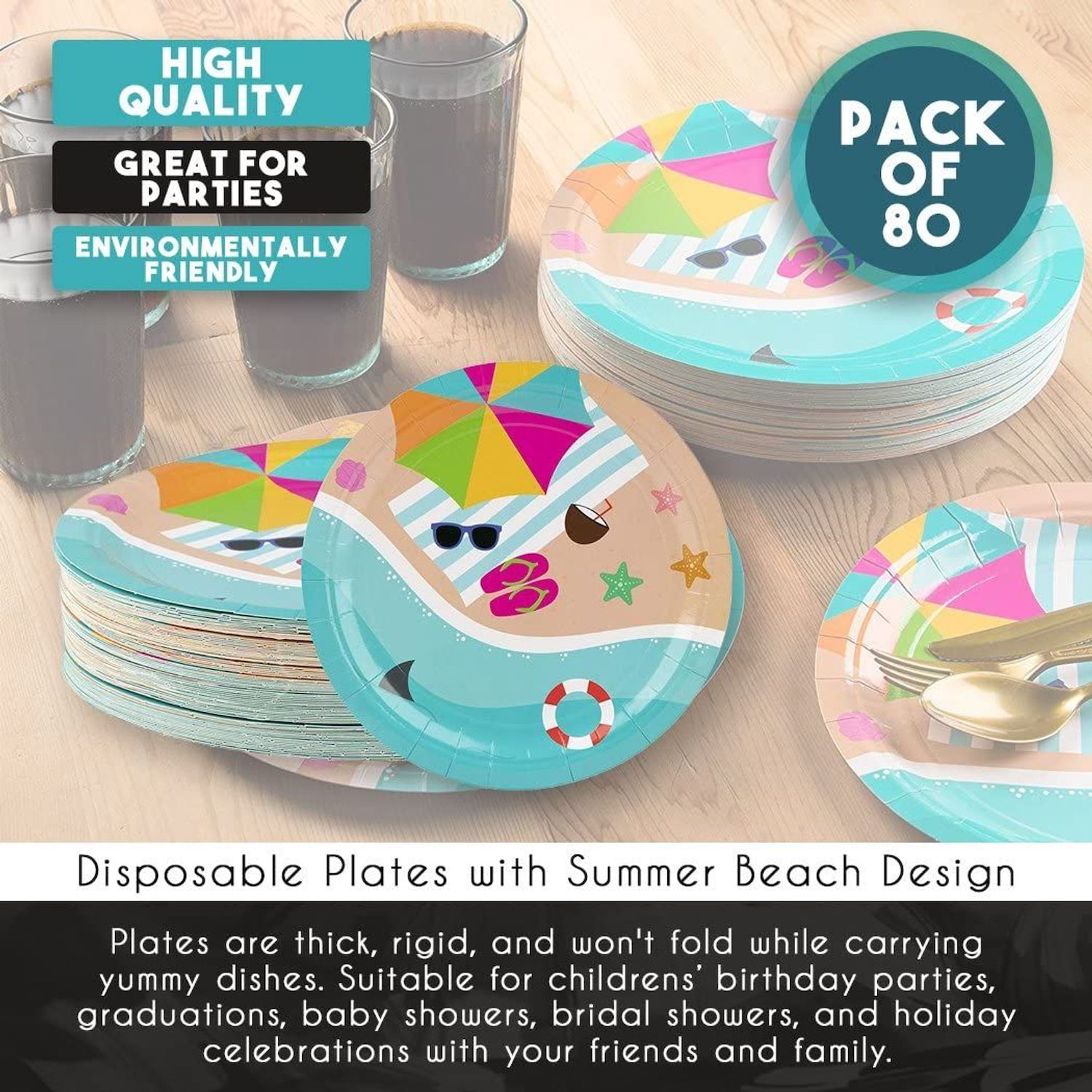 Amscan Summer Paper Dessert Plates - 7 Inch, Multicolor Tropical, 60 Count - View #7