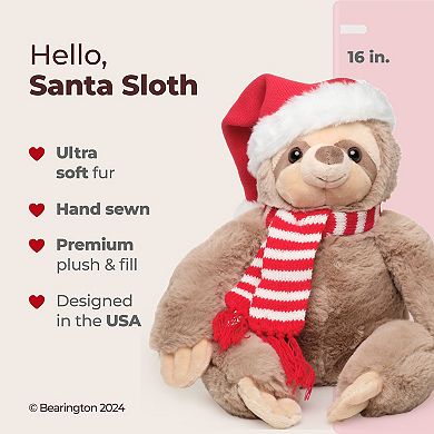 Santa Sloth Stuffed Animal Plushie, 16 Inch Christmas Sloth, Christmas Gift