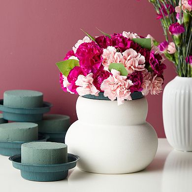 6 Pack Round Florist Foam With Bowls For Flower Arrangements, Green, 4.7 X 2 In