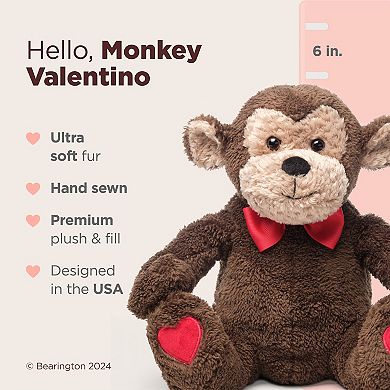 Valentino Stuffed Monkey Plush 6 Inch Valentines Stuffed Animal with Heart