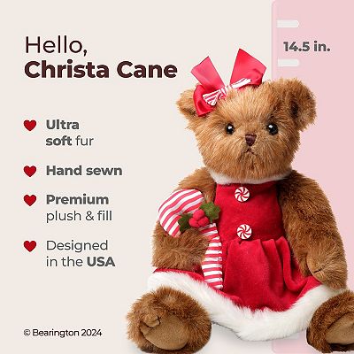 Bearington 14 Christmas Teddy Bear Christa Cane