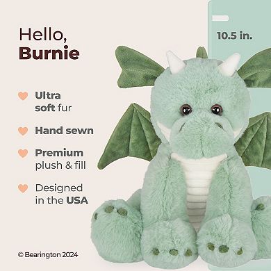 10.5" Dragon, Burnie Plush Stuffed Animal With Ultra-soft Green Fur
