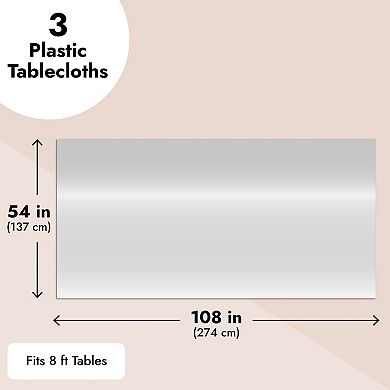 3pcs 54 X 108" Disposable Plastic Rectangular Table Covers Tablecloth 8ft Silver
