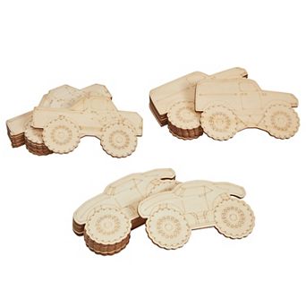 24-pack Unfinished Wood Cutout For Diy Craft Kid Room Home Decor, Monster Trucks