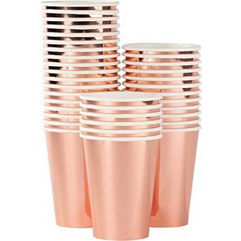 36 Pack Rose Gold Paper Cups Disposable For Wedding, Baby Shower, 12 Oz