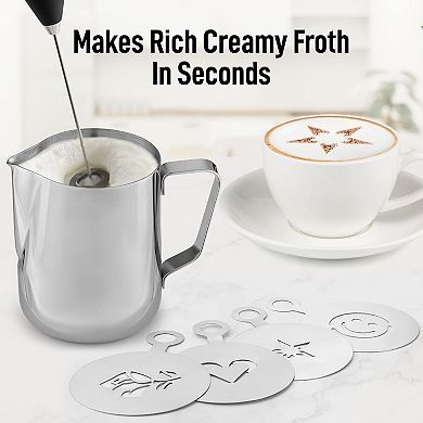 Zulay Kitchen Premium Gift Milk Frother Complete Set with Stencils & Frothing Pitcher Set