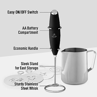 Zulay Kitchen Premium Gift Milk Frother Complete Set with Stencils & Frothing Pitcher Set