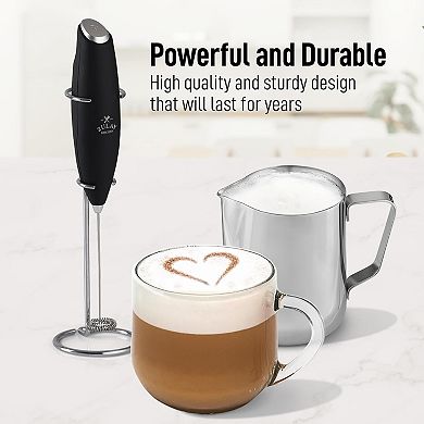 Zulay Kitchen Premium Gift Milk Frother Complete Set with Stencils & Frothing Pitcher Set
