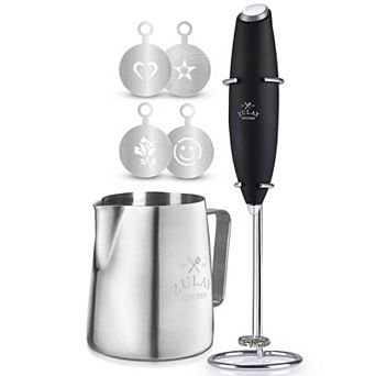 Zulay Kitchen Premium Gift Milk Frother Complete Set with Stencils & Frothing Pitcher Set