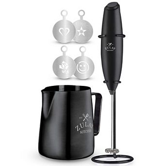 Zulay Kitchen Premium Gift Milk Frother Complete Set with Stencils & Frothing Pitcher Set