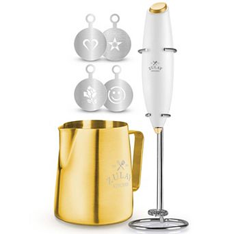 Zulay Kitchen Premium Gift Milk Frother Complete Set with Stencils & Frothing Pitcher Set