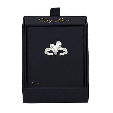 City Luxe Silver Tone Heart Ring