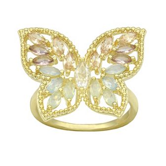 City Luxe Gold Tone Cubic Zirconia & Crystal Butterfly Ring