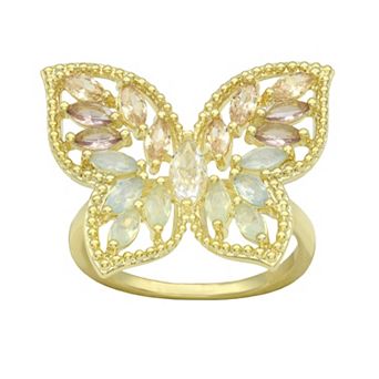 City Luxe Gold Tone Cubic Zirconia & Crystal Butterfly Ring