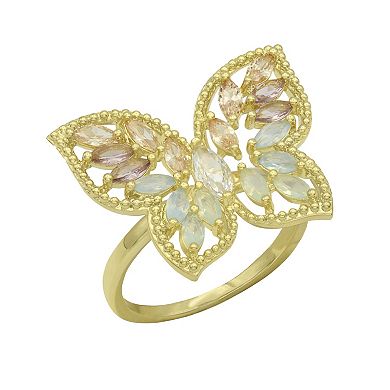 City Luxe Gold Tone Cubic Zirconia & Crystal Butterfly Ring