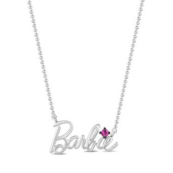Barbie Sterling Silver Lab-Created Pink Sapphire Script Necklace