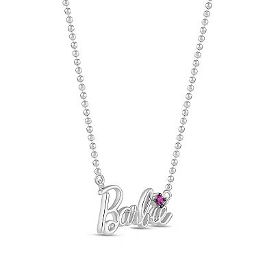 Barbie Sterling Silver Lab-Created Pink Sapphire Script Necklace