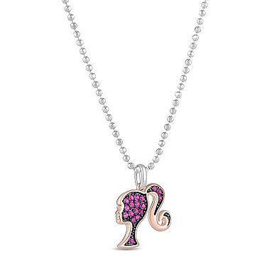 Barbie Sterling Silver Lab-Created Pink Sapphire Pendant Necklace