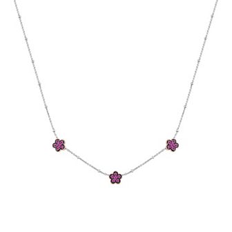 Barbie Two Tone Sterling Silver Lab-Created Pink Sapphire Flower Station Necklace
