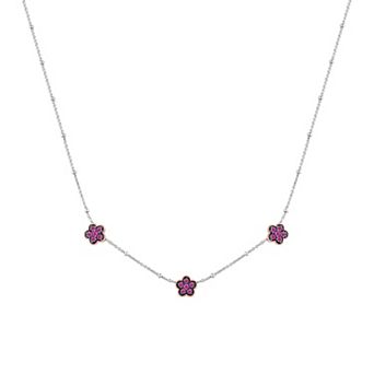 Barbie Two Tone Sterling Silver Lab-Created Pink Sapphire Flower Station Necklace