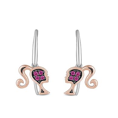 Barbie Two Tone Sterling Silver Lab-Created Pink Sapphire Silhouette Earrings