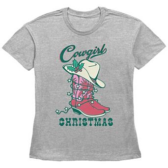 Women's Cowgirl Christmas Hat And Boots Graphic Tee