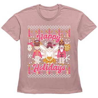 Women's Happy Holidays From The Nutcracker And Ballerina Graphic Tee