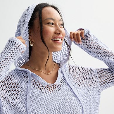 Juniors' SO® Open Stitch Hoodie Sweater