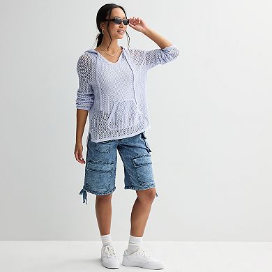 Juniors' SO® Open Stitch Hoodie Sweater