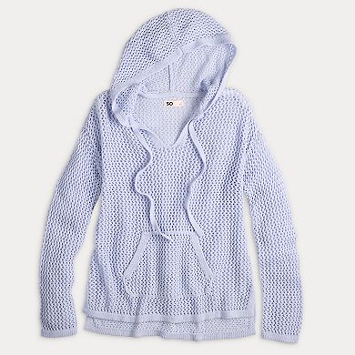 Juniors' SO® Open Stitch Hoodie Sweater