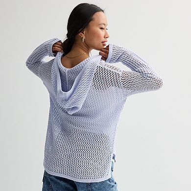 Juniors' SO® Open Stitch Hoodie Sweater