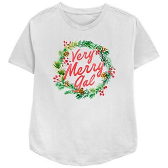 Women's Very Merry Gal Christmas Wreath Relaxed Fit Graphic Tee