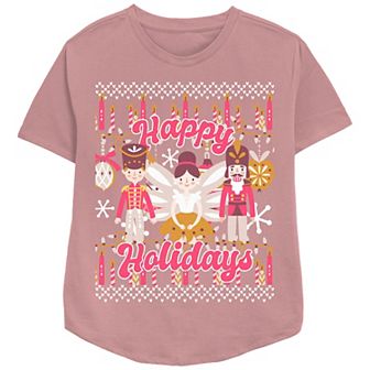 Women's Happy Holidays From The Nutcracker And Ballerina Relaxed Fit Graphic Tee