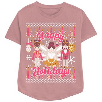 Women's Happy Holidays From The Nutcracker And Ballerina Relaxed Fit Graphic Tee